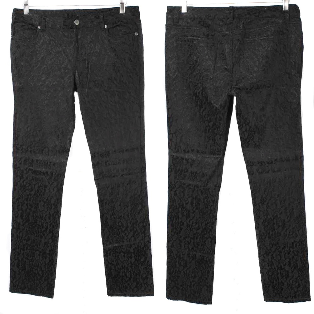 VS LONDON JEAN Black Matte & Satin Flocked Straight Leg Pants